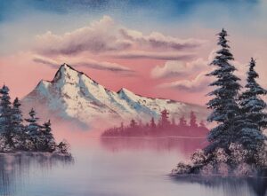 Oil painted landscape with pink hues