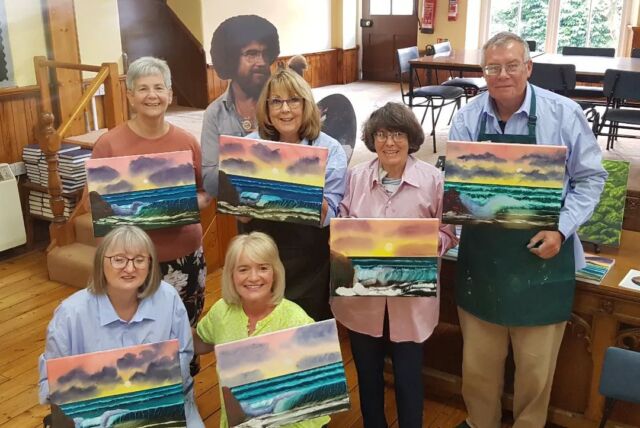 New venue and new painting for Little Tree today.

Joined today by a fabulous art group from Newport, who  dived into a seascape for their summer social.🌊🌊🌊
 
Painting workshop then lunch @billsrestaurant. 
My kinda social! 🍹🍽🍹

Thanks to @tabernacl in the Hayes for a wonderful venue and thanks to @strongholdcoffee for being my glamorous assistant and helping me set up 👍🏻