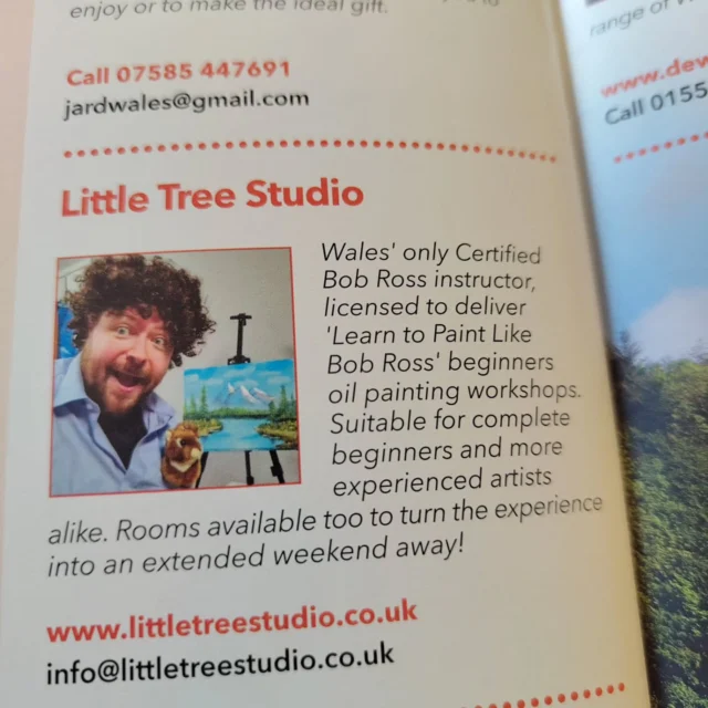 So lovely to see the new #makeandtrade Goods Along the Line brochure while out and about in Llandeilo today. I picked this one up at @crafts.alive. 

Such a great initiative by @heartwalesline  I feel chuffed 🚂 😉 to be part of such an amazing group of makers and traders.

Come and #paintlikeaRoss with me, a mere hop, skip and jump from Ffairfach train station. The studio has rooms too, to turn the experience into an extended weekend away! 

www.heart-of-wales.co.uk/make-and-trade

@tfwrail
@community_rail 
@transportgovuk