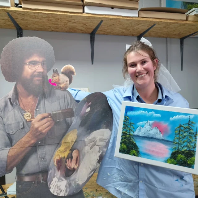 Had the best time with these hens yesterday. They even arrived on brand in their own blue shirts and denim, rocking the Bob Ross look for their entire hen weekend celebrations! 
I'm amazed that they all managed to keep it a surprise for the bride, who knew nothing until she arrived to see Bob! 
Congratulations to the Bride, wishing you all the best for your wedding day and married life! May it be filled with much joy and creativity! 👰🏼💍🍾🎉