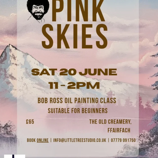 Come and join this special collaboration with my neighbour @studiocennen this Saturday
Come and try your hand with the wet on wet technique with this classic Bob Ross landscape reworked to embrace the Blush pink palette of the current Blush exhibition 

Message either me or Brigid to reserve your spot.

Suitable for complete beginners
Followed by a visit to the gallery too.